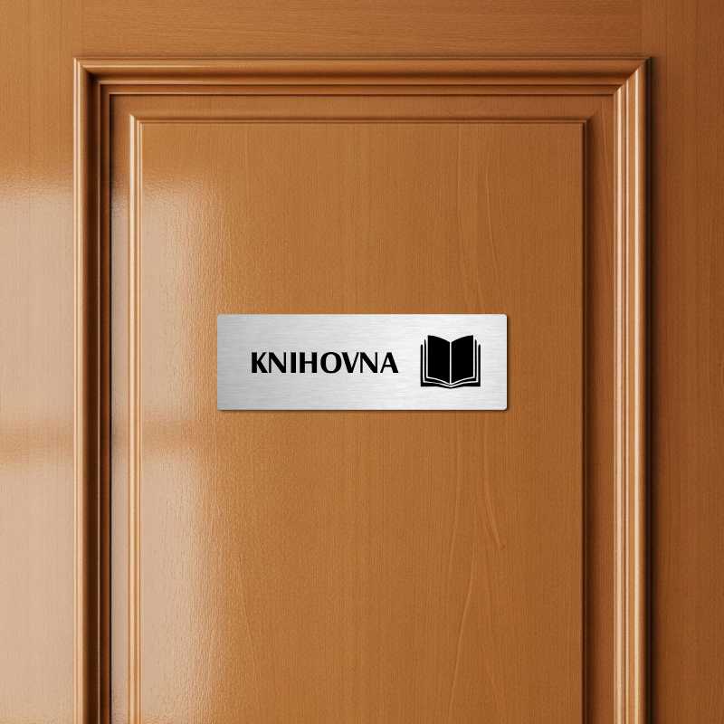 Knihovna, 240x79mm, stříbrná popiska s okrasným rámečkem  